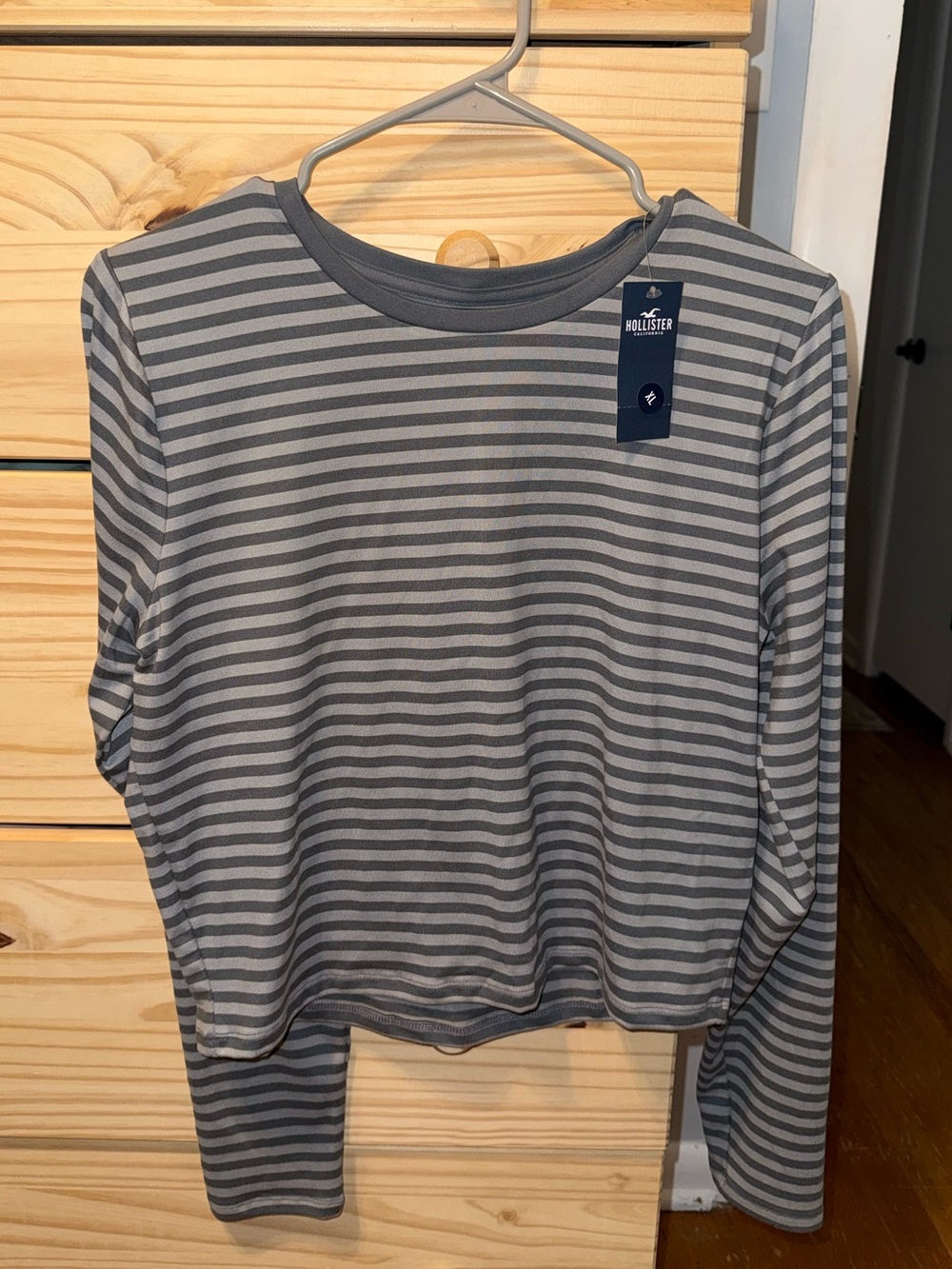Hollister Gray Striped Long Sleeve Tee